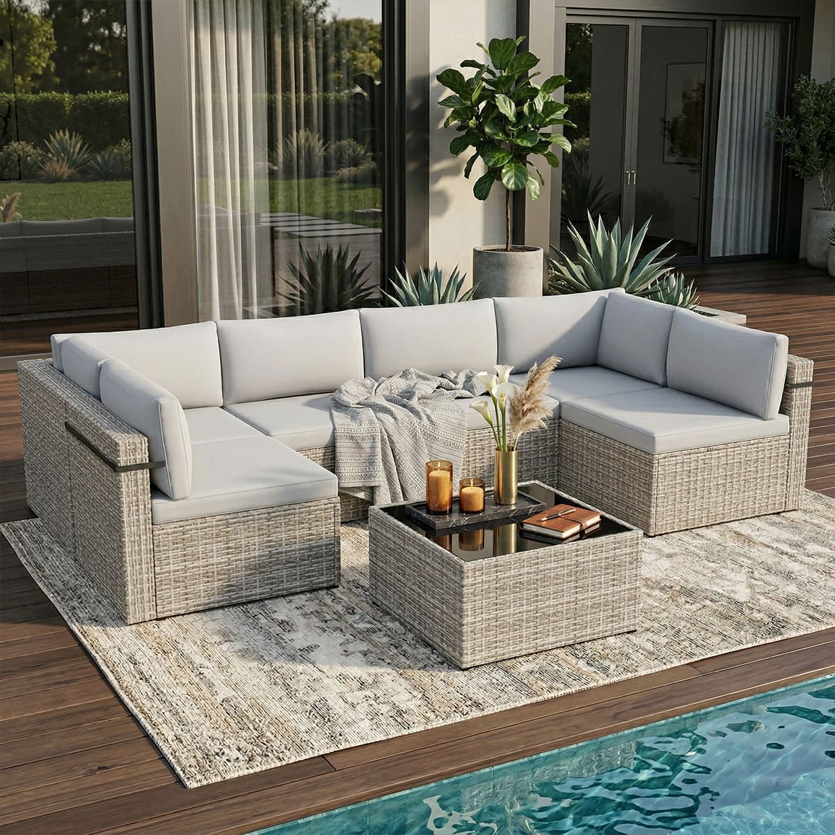 Rattan Outdoor Sectional Couch Set (7 Pieces) - 5 Colors
