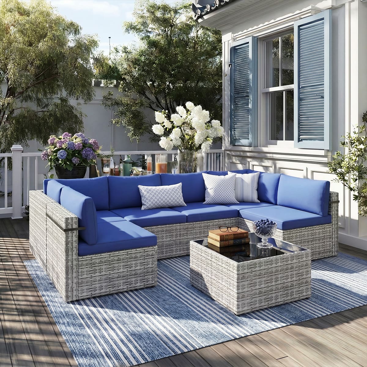 Rattan Outdoor Sectional Couch Set (7 Pieces) - 5 Colors