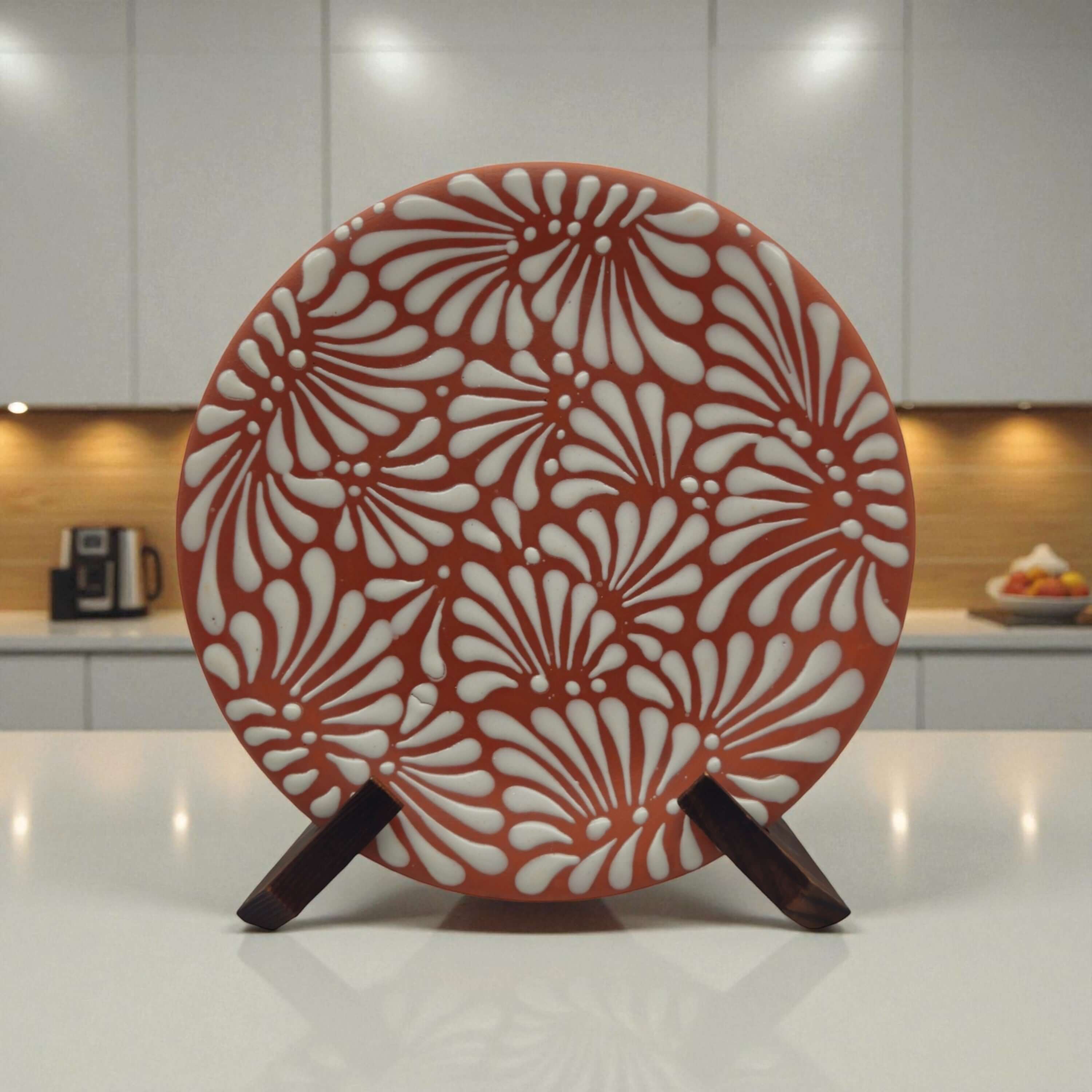 Set of 4 Terracotta & White Talavera Wall Plates | 10" Decorative Display