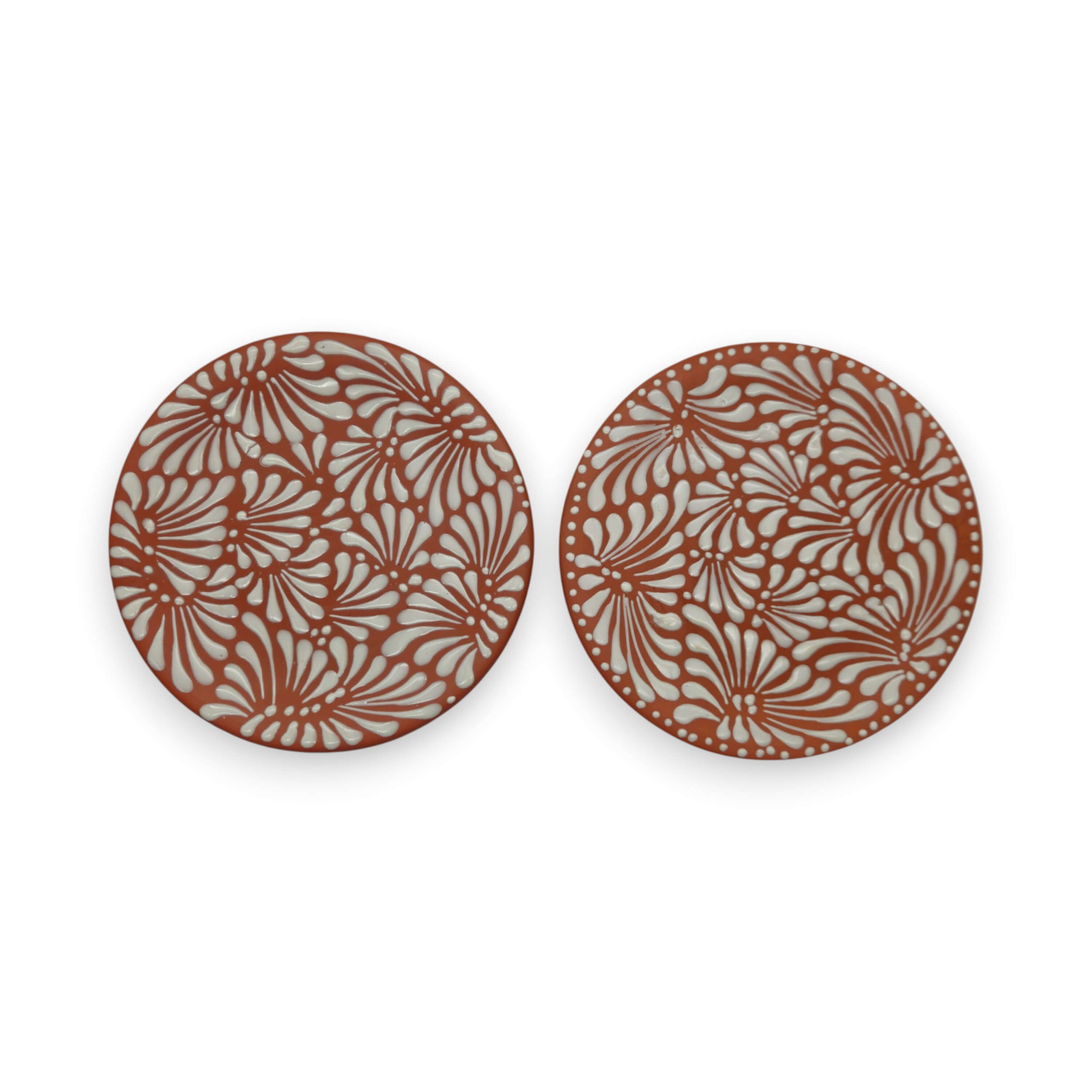 Set of 4 Terracotta & White Talavera Wall Plates | 10" Decorative Display