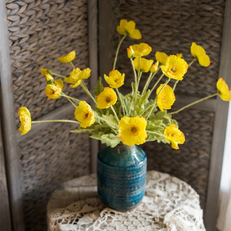 Silk Common Poppy Flower Stem - 22"
