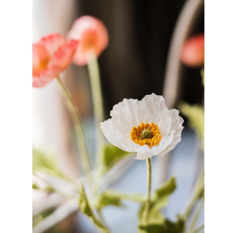 Faux Silk Silk Common Poppy Flower Stem in Pink or White - 22"