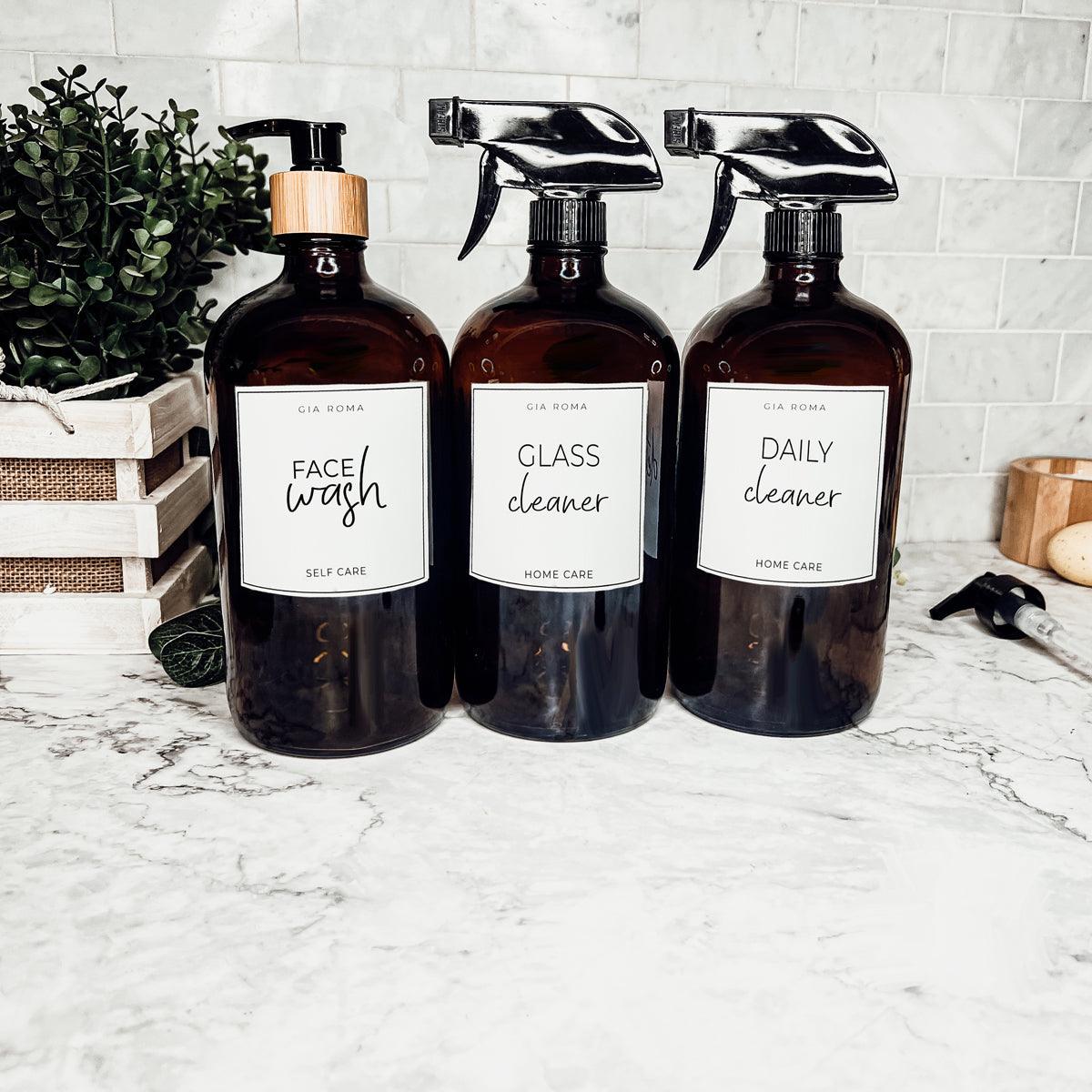 32oz Glass Bottles with Customized Labels - Amber