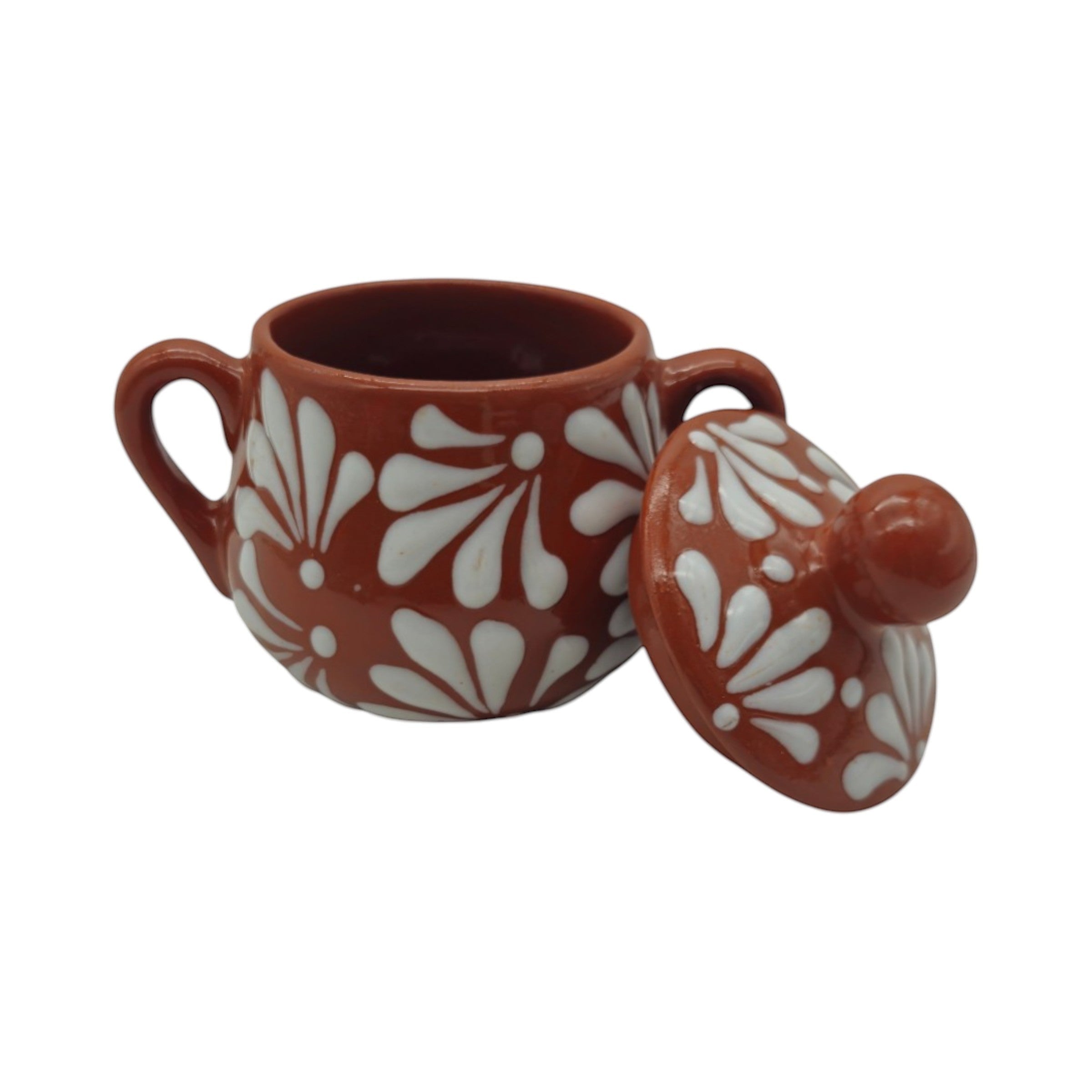 Talavera Sugar Jar | Brown & White Floral