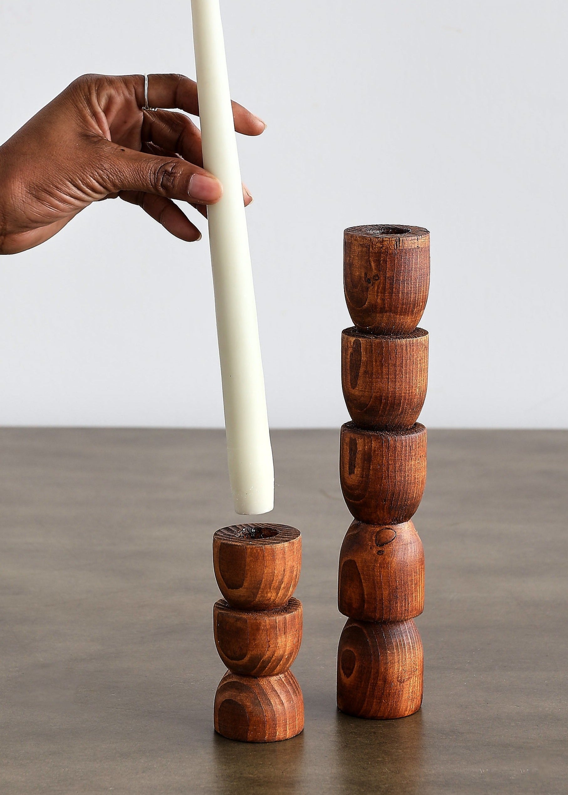 Totem Pine Wood Taper Candlestick Holders - Multiple Colors and Sizes