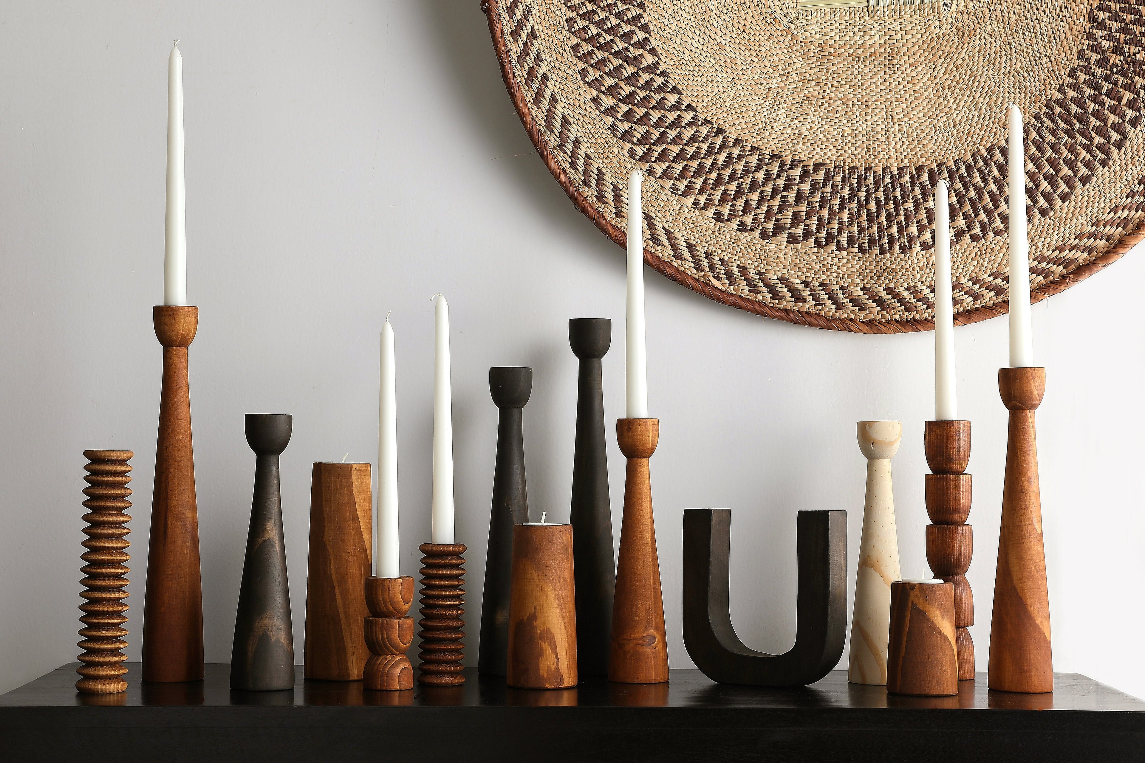 Totem Pine Wood Taper Candlestick Holders - Multiple Colors and Sizes