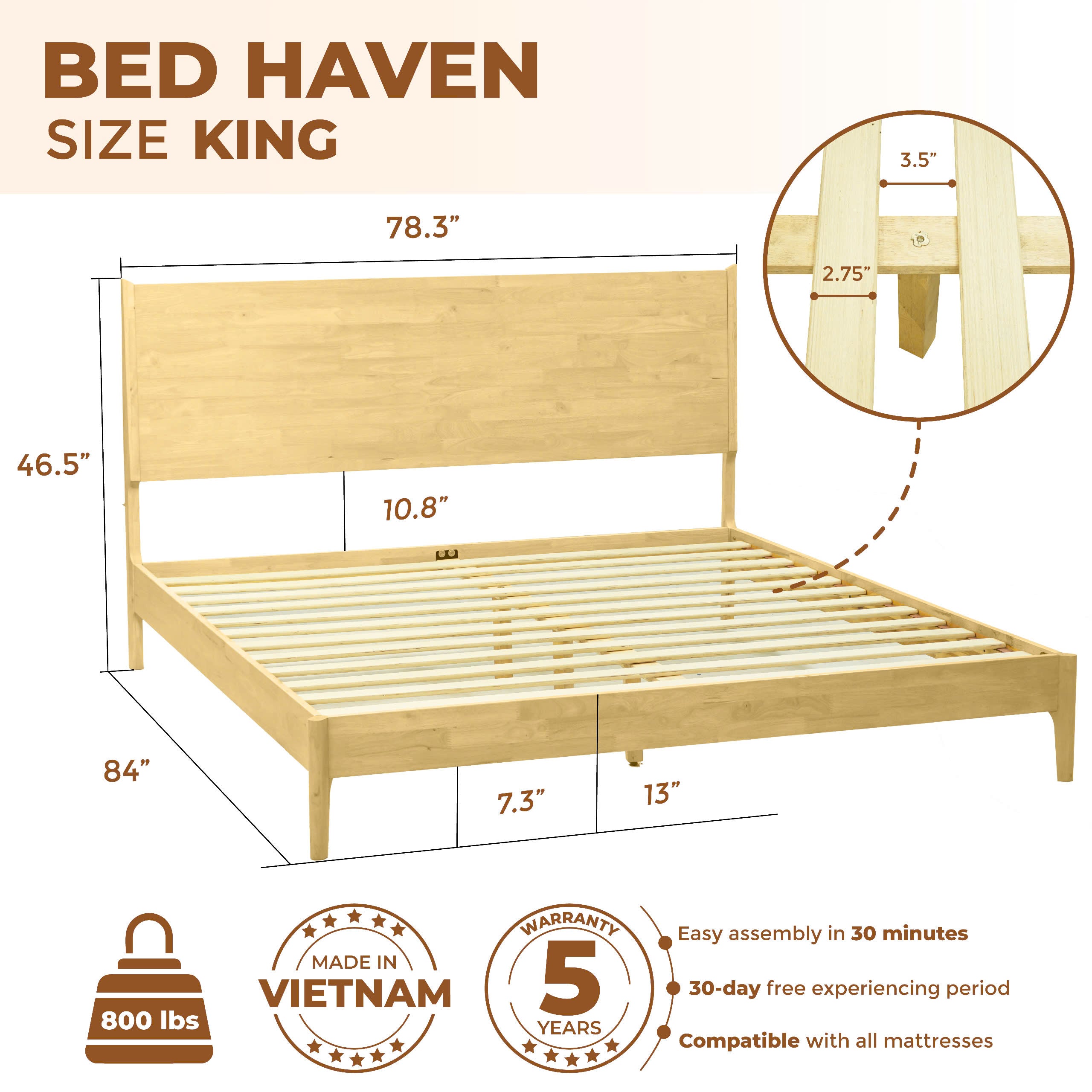 Acacia Haven Deluxe Wood Platform Bed Frame for Ultimate Comfort and Style