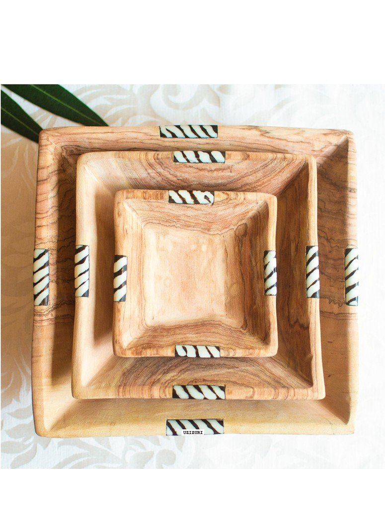 Hand-carved wooden decor pieces with artisan craftsmanship