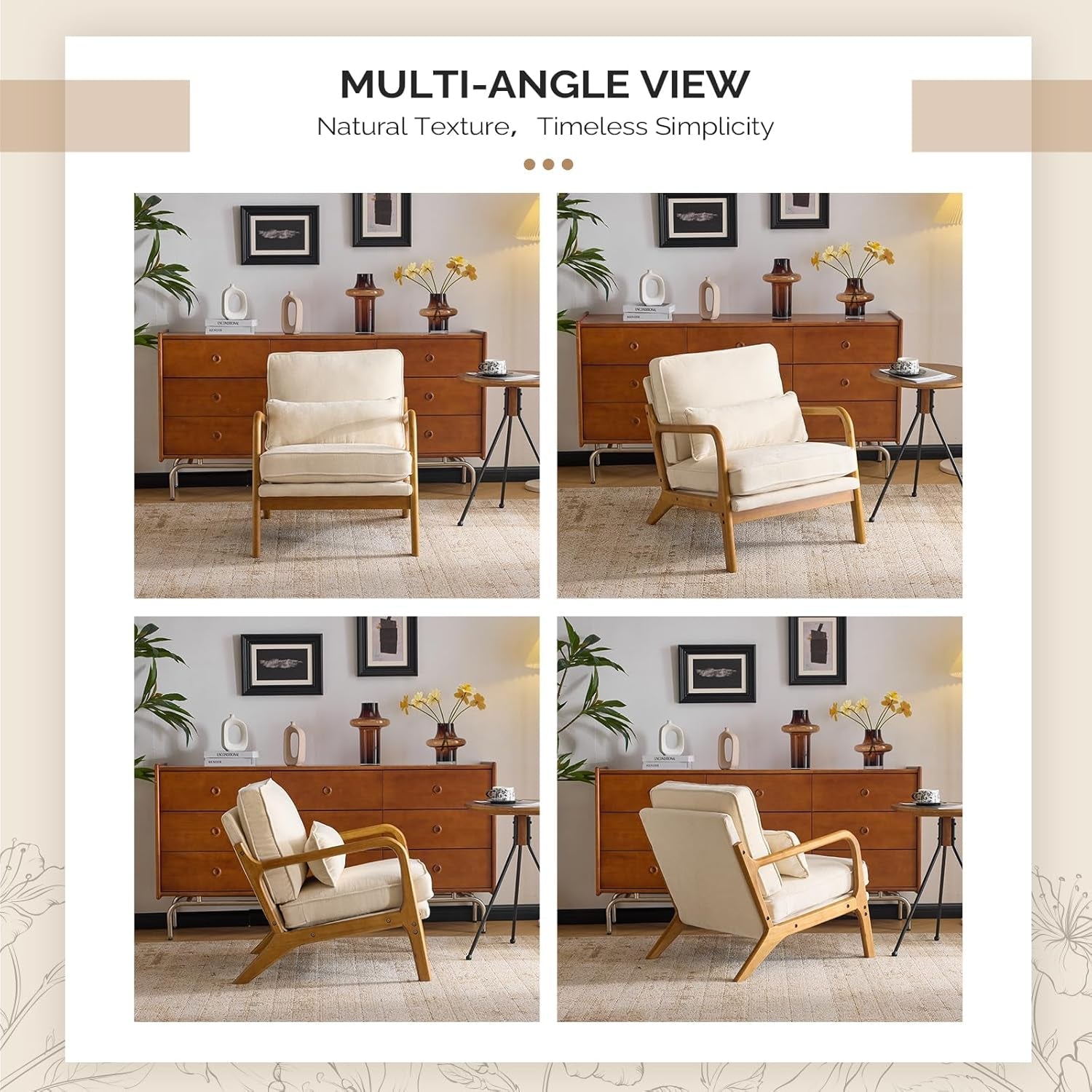 Chenille Mid Century Modern Accent Chair- Set of 2 in Cream