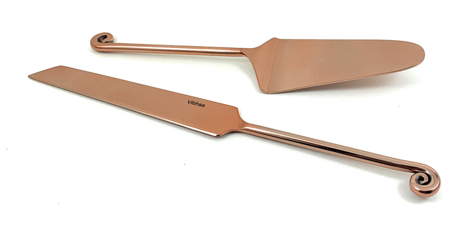 Copper Finish Cake Serving Set with Forks - 4 Pc Set