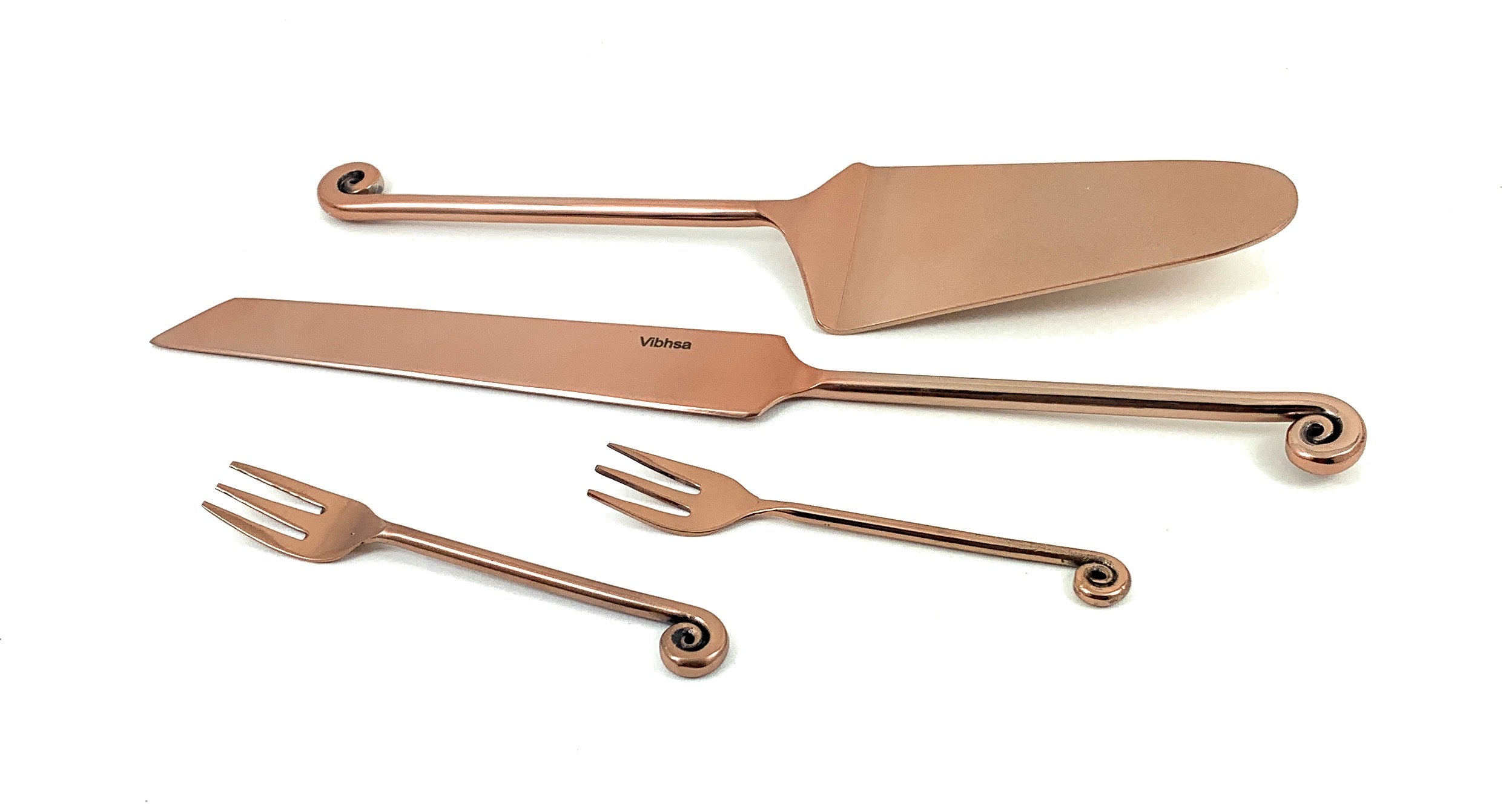 Copper Finish Cake Serving Set with Forks - 4 Pc Set