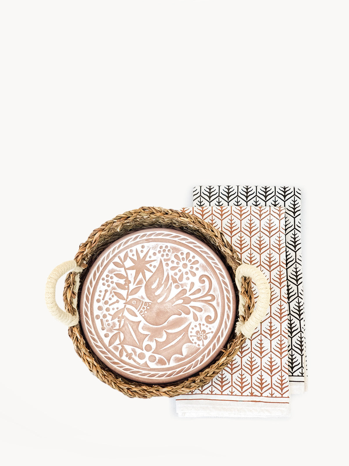 Bread Warmer &amp; Basket Gift Set with Tea Towel - Bird Round