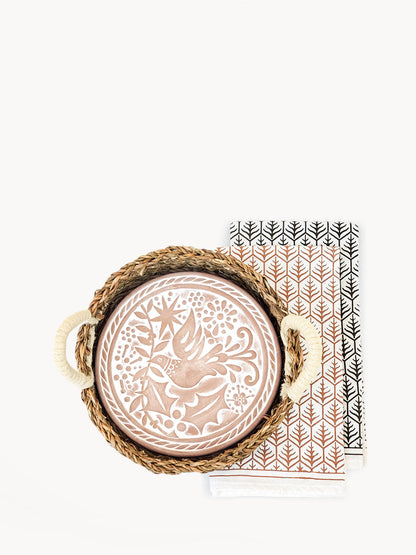 Bread Warmer &amp; Basket Gift Set with Tea Towel - Bird Round