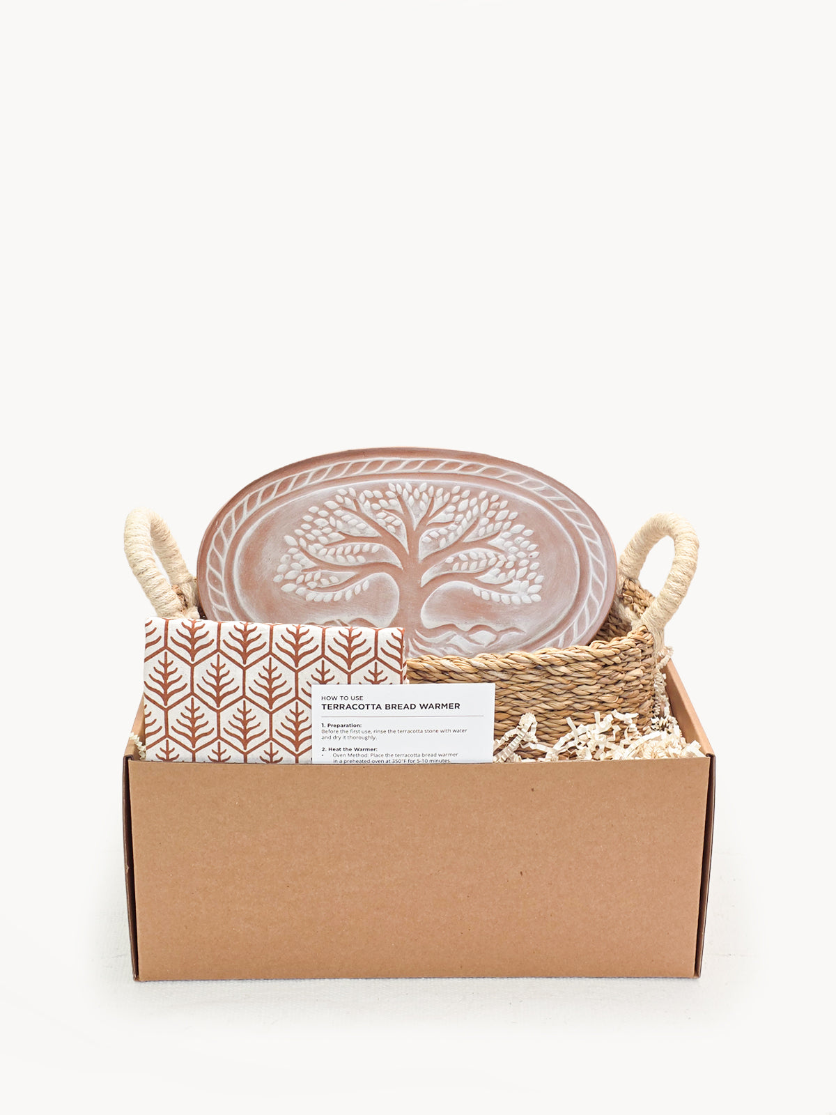 Bread Warmer &amp; Basket Gift Set with Tea Towel - Tree of Life Oval