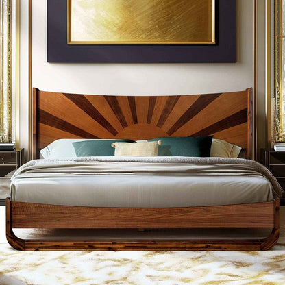 Sunset Acacia Platform Bed Frame With Headboard - Caramel, Walnut