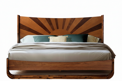Sunset Acacia Platform Bed Frame With Headboard - Caramel, Walnut