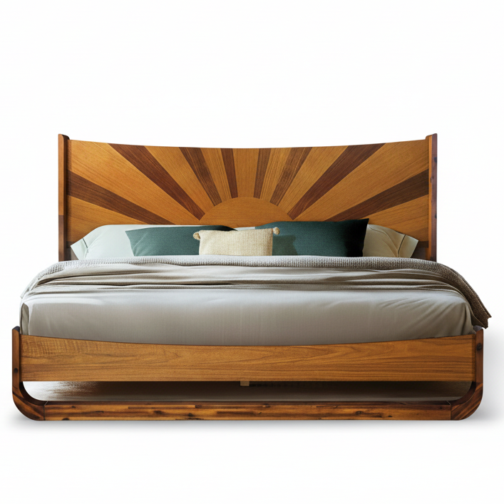Sunset Acacia Platform Bed Frame With Headboard - Caramel, Walnut