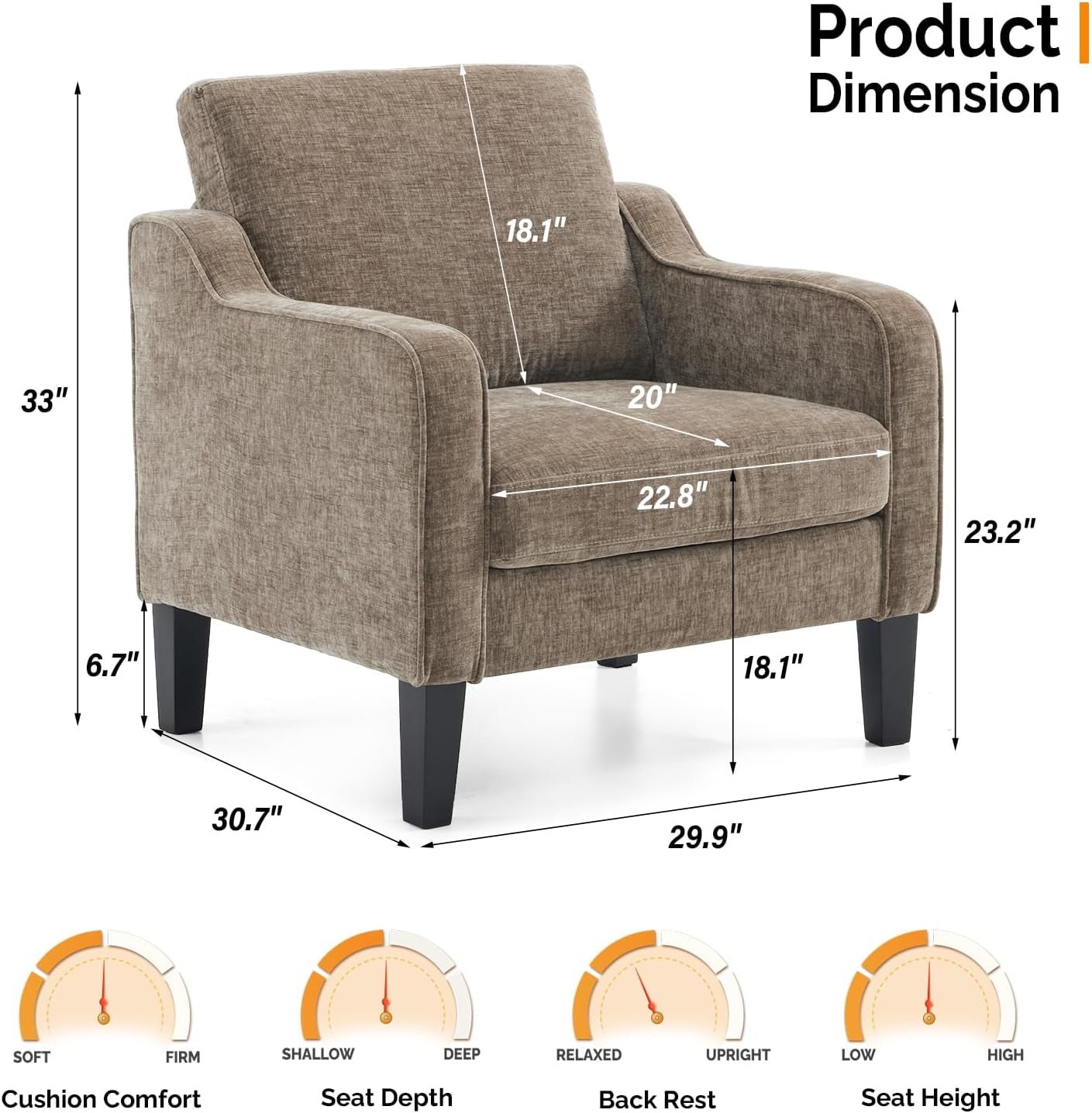 Light Brown Upholstered Living Room Armchair