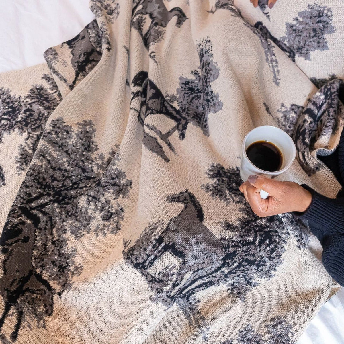 Equestrian Toile - Cotton Sustainable Knit Throw Blanket