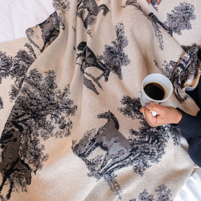 Equestrian Toile - Cotton Sustainable Knit Throw Blanket