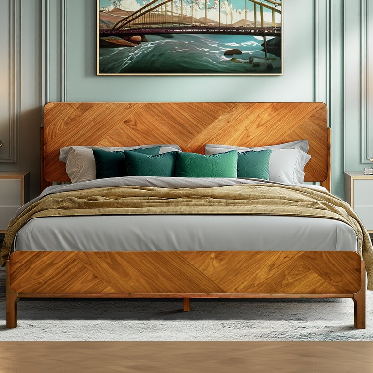 Bifrost Platform Bed Frame With Headboard in Caramel or Walnut Finish