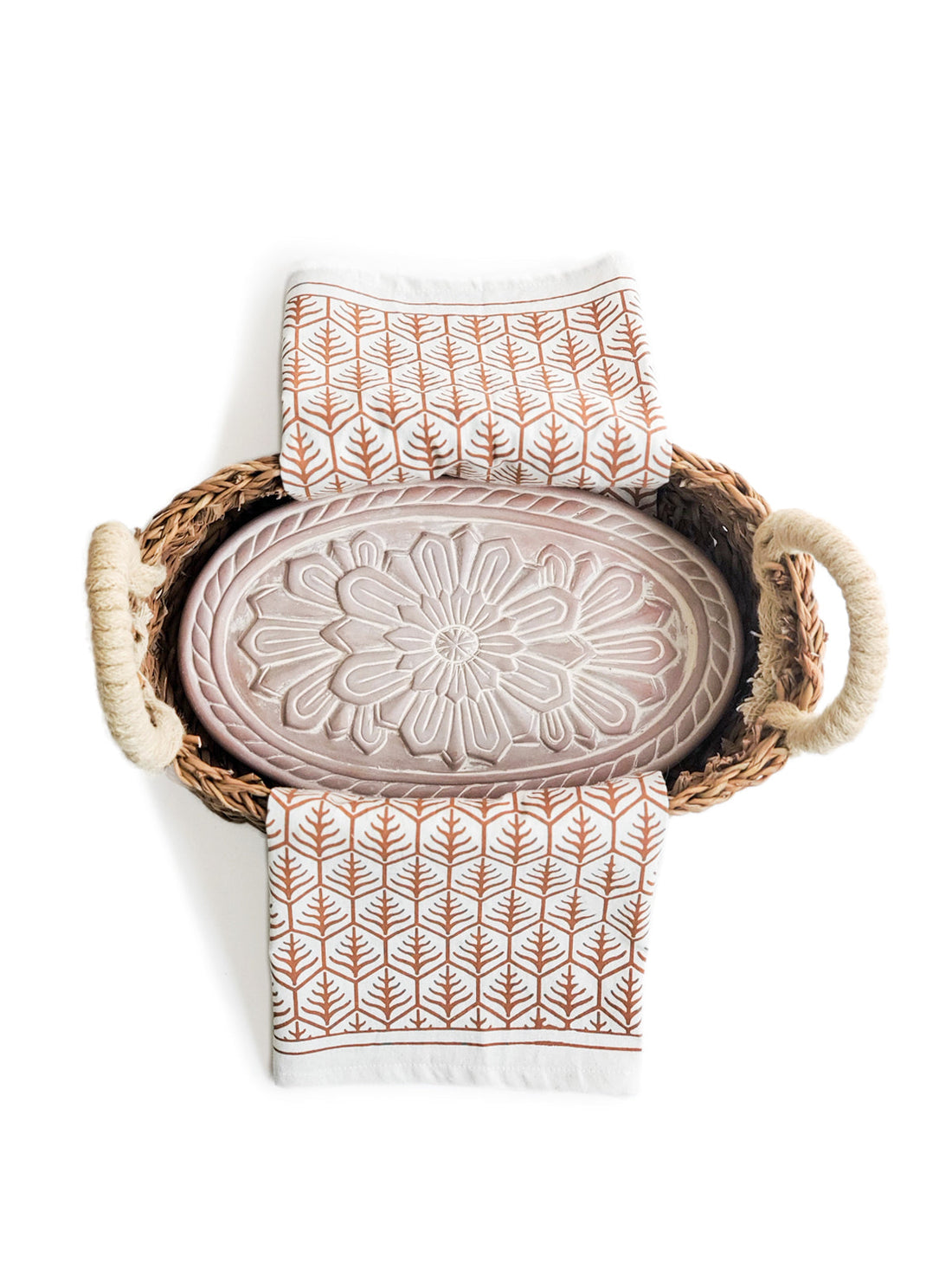 Bread Warmer &amp; Basket Gift Set with Tea Towel - Flower
