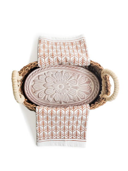 Bread Warmer &amp; Basket Gift Set with Tea Towel - Flower