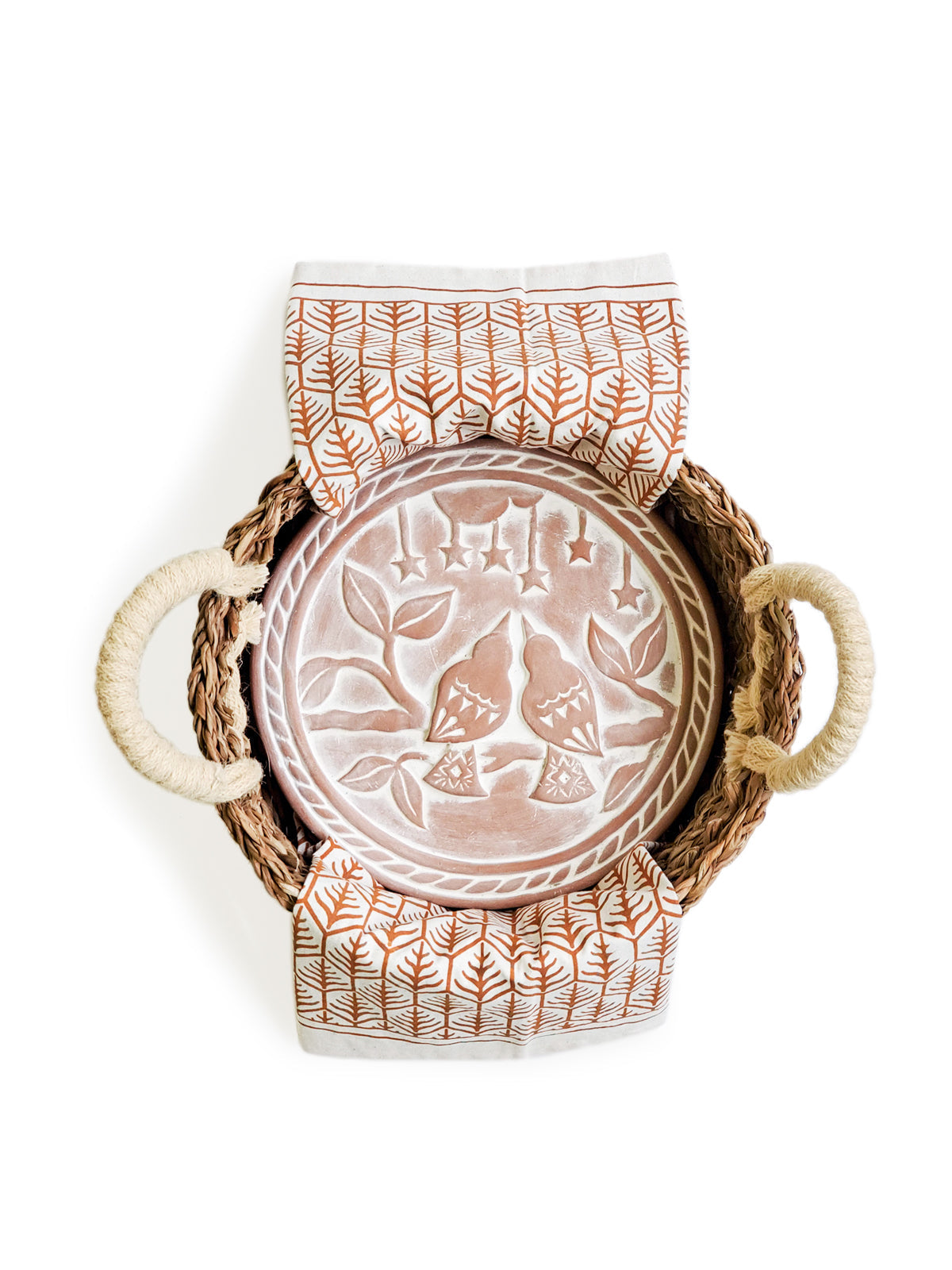 Bread Warmer &amp; Basket Gift Set with Tea Towel - Lovebird Round
