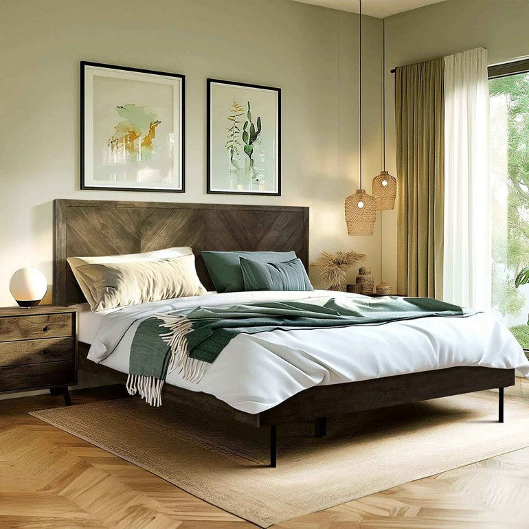 Acacia Solid Wood Bed Frame - Alander Deluxe Platform Bed
