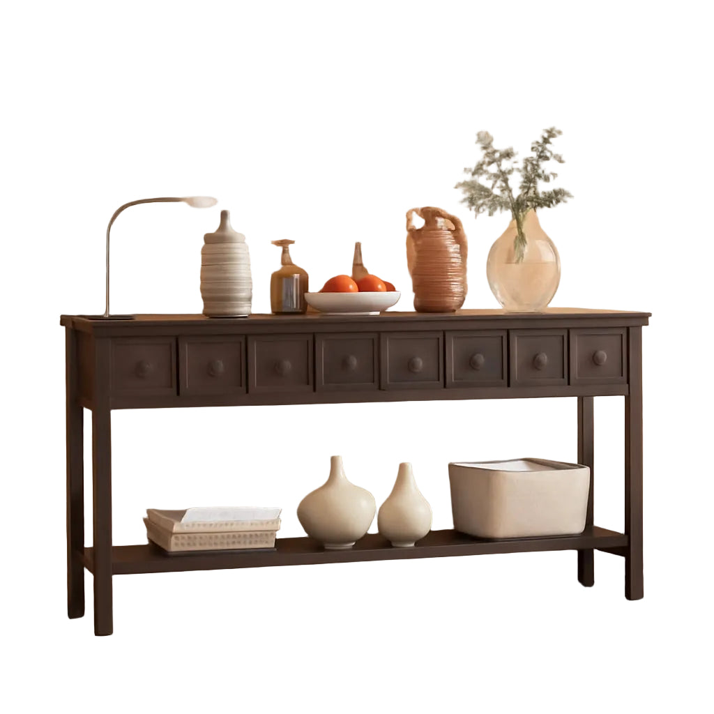 Rustic 60 Inch Console Table With Drawers in Mocha