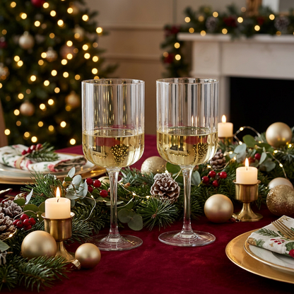 Flower Stemmed Clear Wine Glassware - Set of 2