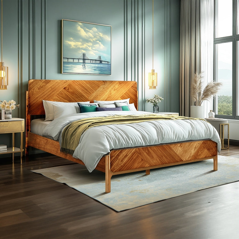 Bifrost Platform Bed Frame With Headboard in Caramel or Walnut Finish