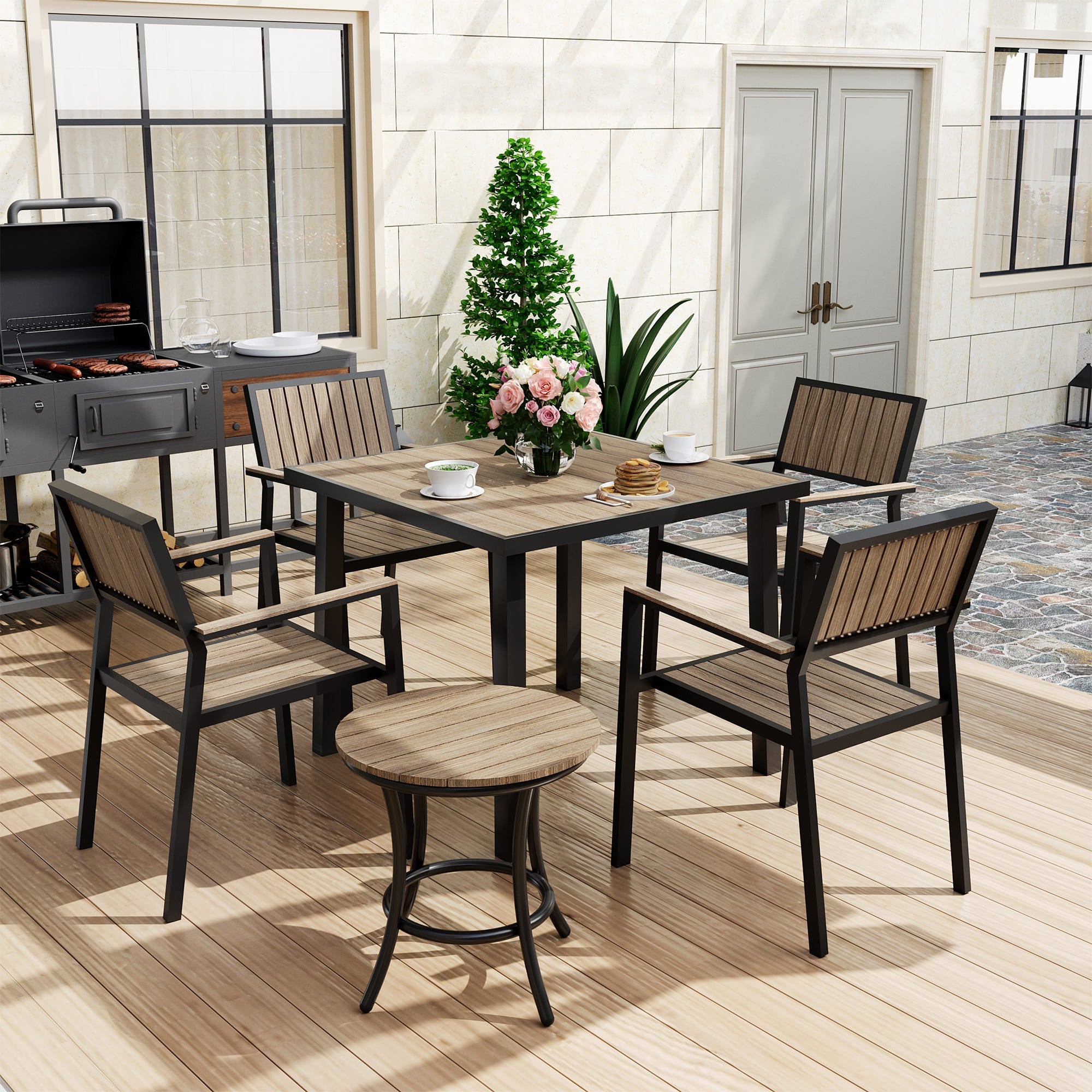 Aluminum and Wood  Outdoor Dining Set - 4 Colors, 6-Pc or 8-Pc Set