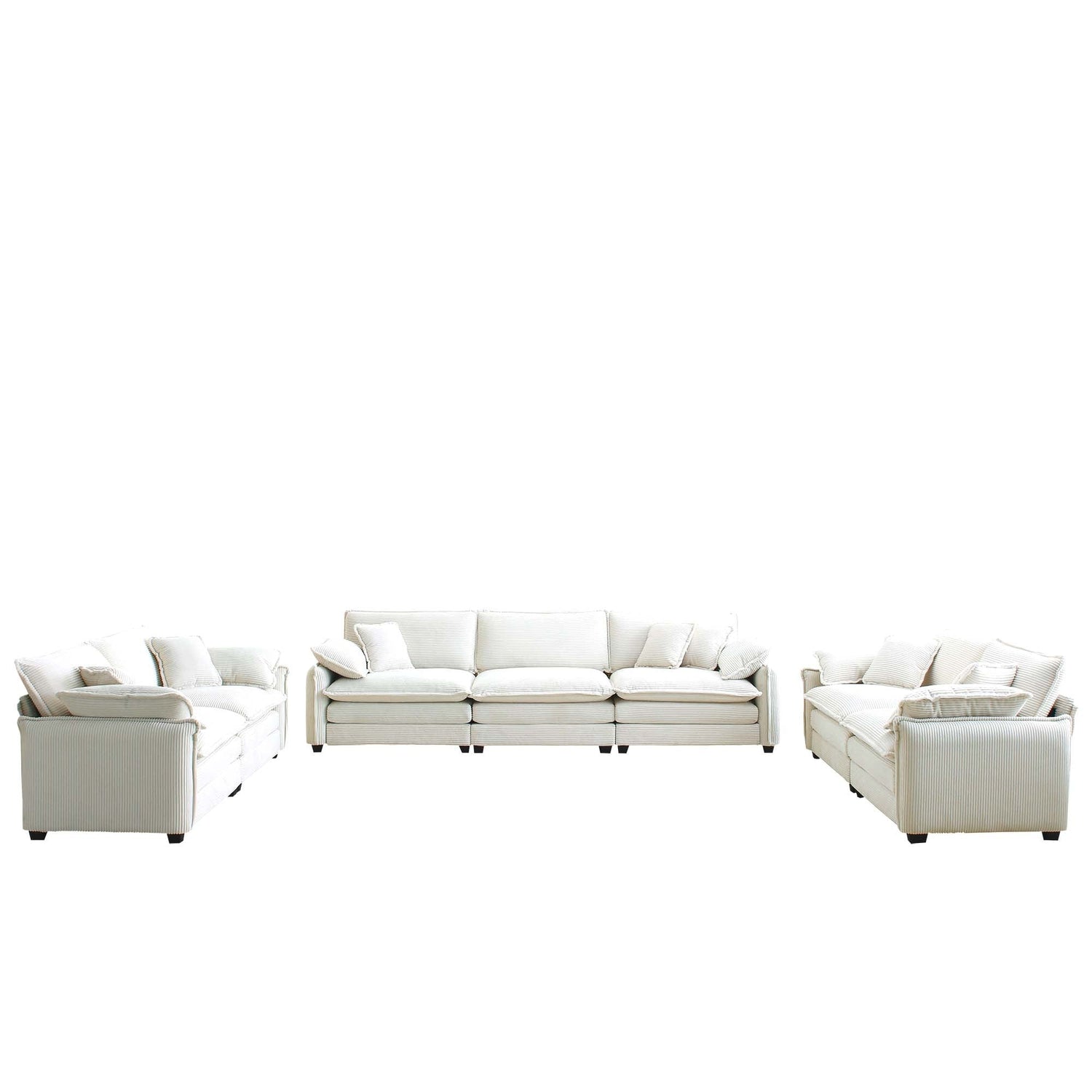 Modern 3 Piece Deep Seat Sofa Set - Beige Corduroy