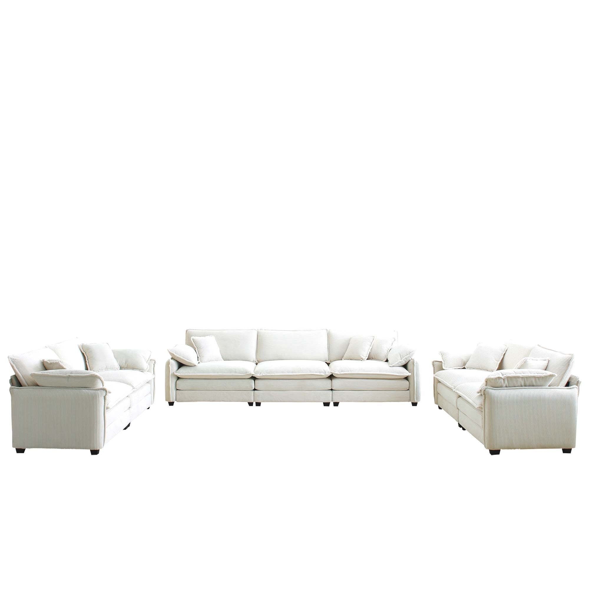 Modern 3 Piece Deep Seat Sofa Set - Beige Corduroy