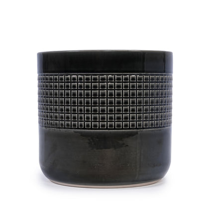 Set of 3 Black Grid Design Flower Pots