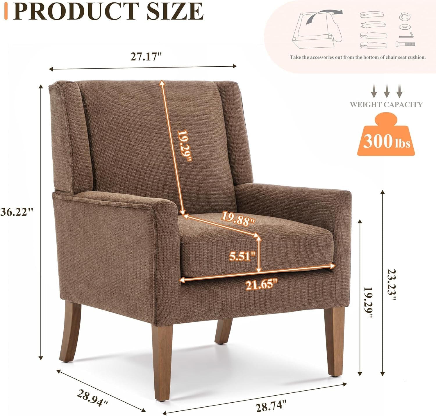 Upholstered Armchair Chair in Chocolate