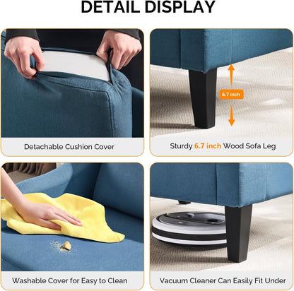 Linen Upholstered Accent Chair In Steel Blue
