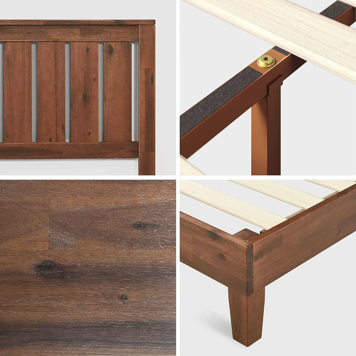 Queen Wood Platform Bed Frame With Slatted Headboard