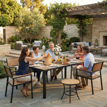 Aluminum and Wood  Outdoor Dining Set - 4 Colors, 6-Pc or 8-Pc Set