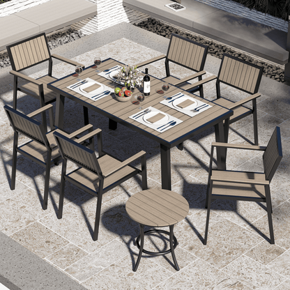 Aluminum and Wood  Outdoor Dining Set - 4 Colors, 6-Pc or 8-Pc Set