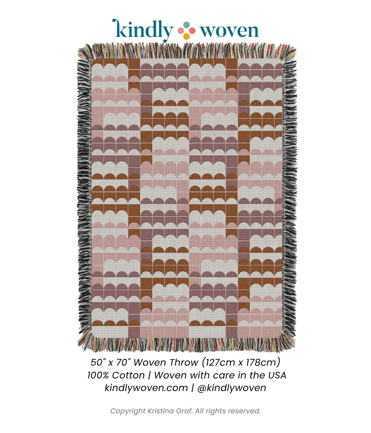 Pink/Orange/Brown Geometric Scallop Jacquard Woven Throw
