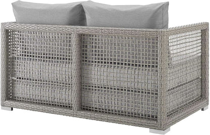 Modern Gray Wicker Rattan Loveseat for Outdoor Spaces