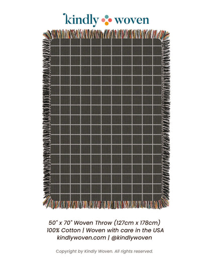 Charcoal Grid Jacquard Woven Throw