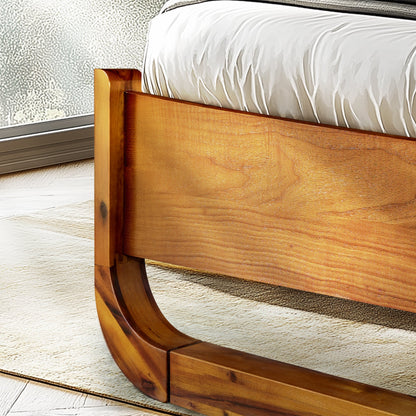 Sunset Acacia Platform Bed Frame With Headboard - Caramel, Walnut