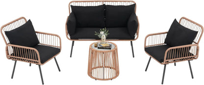Stylish Four Piece Outdoor Wicker Patio Furniture Set in Black