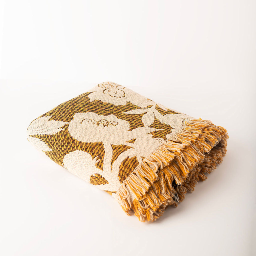 Gold Floral Jacquard Woven Throw