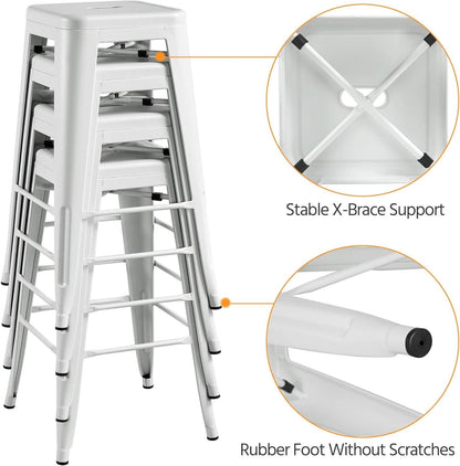 Set of 4 Stacking Metal Indoor/Outdoor Bar Stools- White