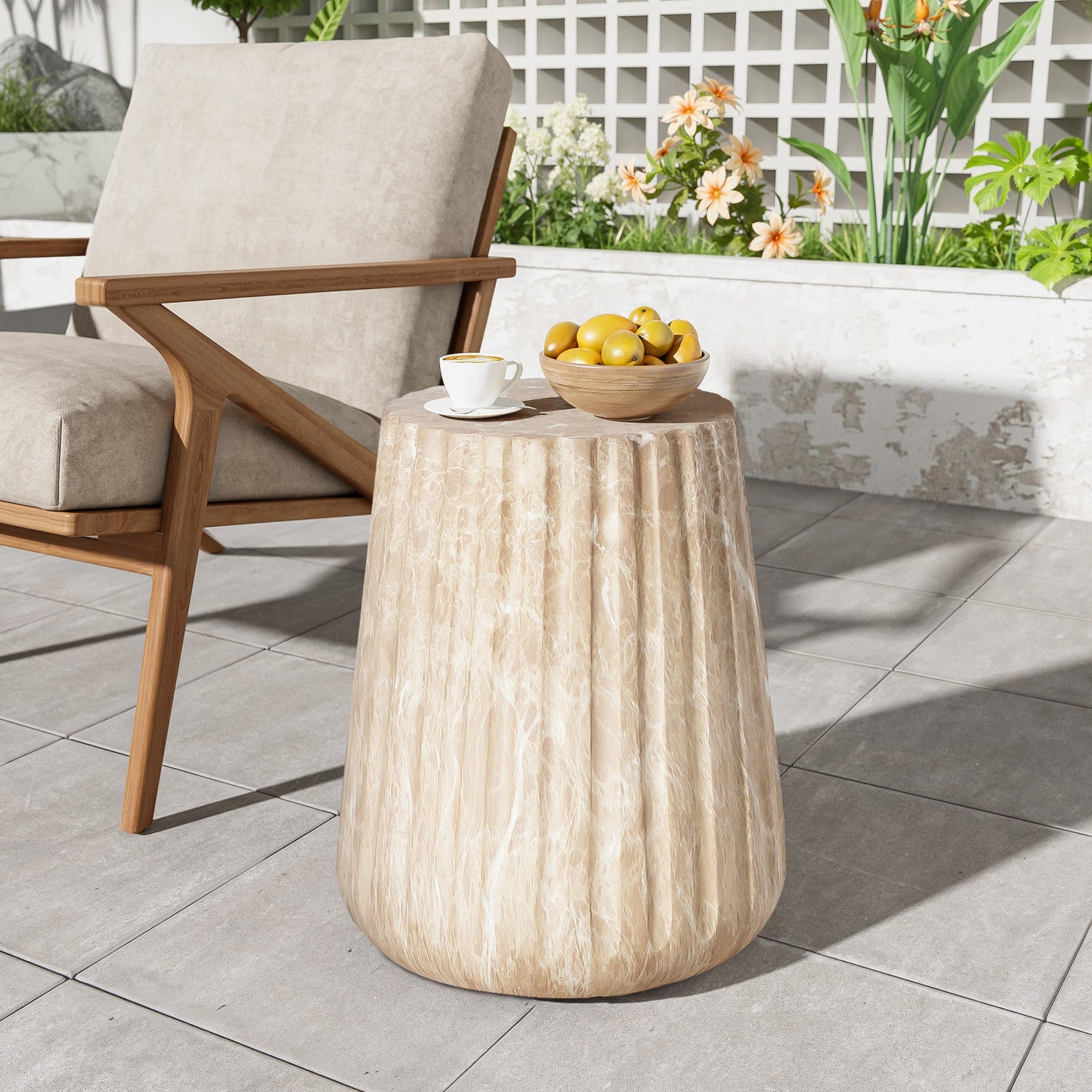 Indoor/Outdoor Cleme Carved Side Table - Gold