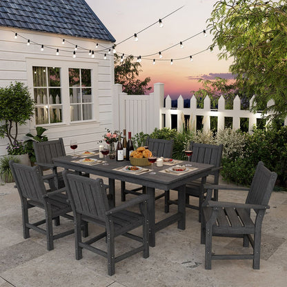 7-Piece HDPE Outdoor Dining Table and Chairs with Umbrella Hole - Multiple Sizes, 2 Colors